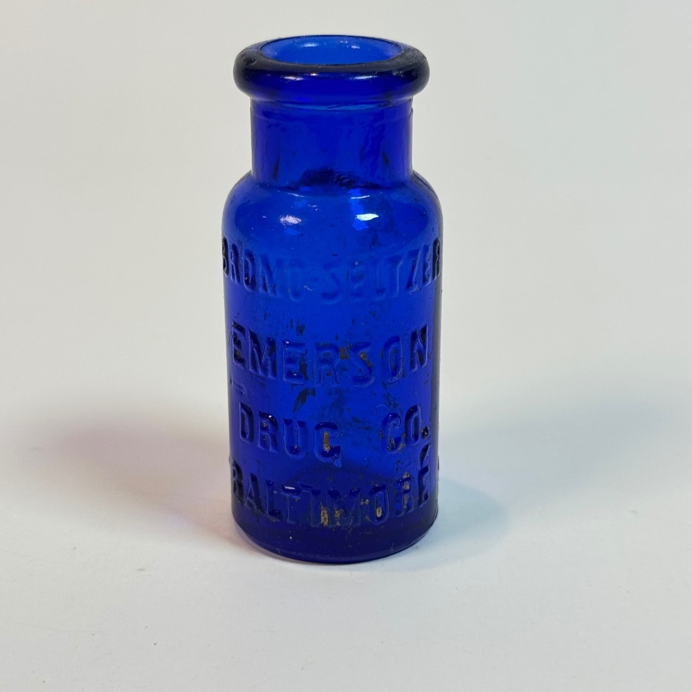 Vintage Bromo-Seltzer Cobalt Blue Glass Bottle Emerson Drug Co Baltimore 2.5in